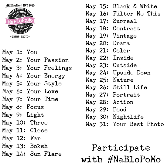 NaBloPoMo May 2015 Photo Prompts